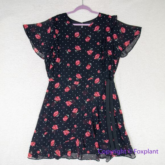 New!  Adelyn Rae floral print black red‎ dress with white dots, size 1X - Picture 1 of 13
